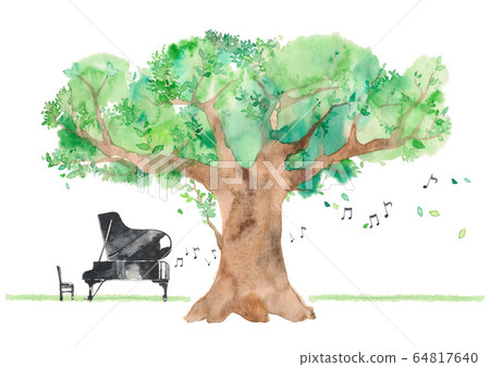 Large tree and grand piano, left, with notes 64817640