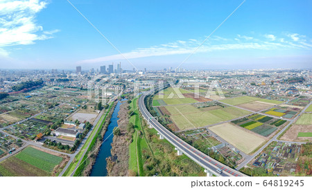 Aerial view Numata Nombo, Saitama Shintoshin and highway 64819245