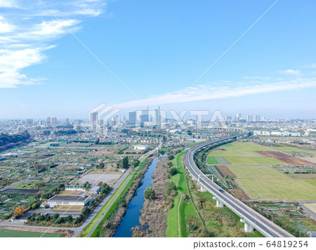 Aerial view Numata Nombo, Saitama Shintoshin and highway 64819254