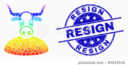 Vector Spectral Dot Bull Boss Icon and Scratched Resign Seal 64819536