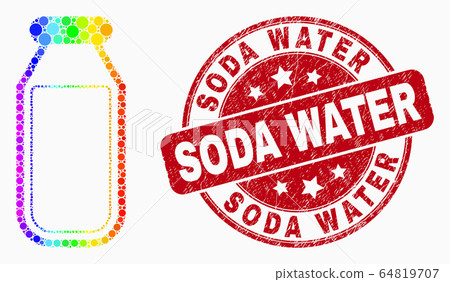 Vector Spectral Pixelated Drinking Bottle Icon and Distress Soda Water Seal 64819707