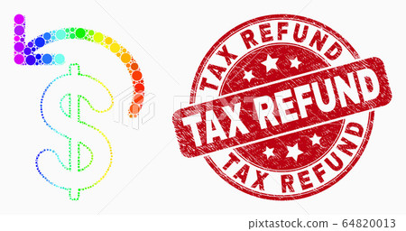 Vector Spectrum Dotted Dollar Refund Icon and Distress Tax Refund Stamp 64820013
