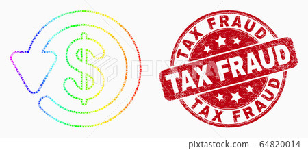 Vector Spectral Pixel Dollar Refund Icon and Grunge Tax Fraud Stamp Seal Vector Spectral Pixel Dollar Refund Icon and Grunge Tax Fraud Stamp Seal 64820014