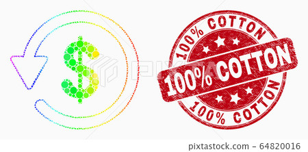Vector Bright Dotted Dollar Refund Icon and Scratched 100 Percent Cotton Seal 64820016