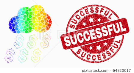 Vector Spectral Dotted Dollar Rain Cloud Icon and Grunge Successful Stamp Seal Vector Spectral Dotted Dollar Rain Cloud Icon and Grunge Successful Stamp Seal 64820017