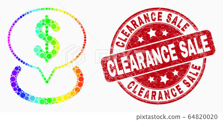 Vector Rainbow Colored Dot Dollar Placement Icon and Scratched Clearance Sale Stamp Vector Rainbow Colored Dot Dollar Placement Icon and Scratched Clearance Sale Stamp 64820020