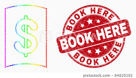 Vector Spectral Dot Currency Handbook Icon and Grunge Book Here Seal 64820102