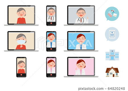 Online medical treatment, doctor, patient set illustration Online medical treatment, doctor, patient set illustration 64820248