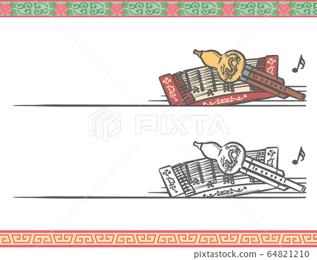 標籤和橫幅與中國樂器插圖 64821210