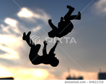CG three-dimensional illustration Silhouette images of men and women falling from the sky 64822158