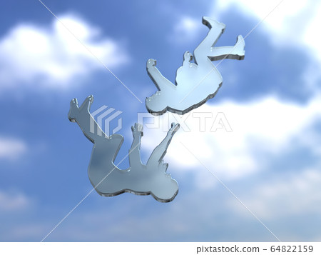 CG three-dimensional illustration Silhouette images of men and women falling from the sky 64822159
