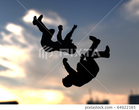 CG three-dimensional illustration Silhouette images of men and women falling from the sky 64822165