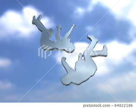 CG three-dimensional illustration Silhouette images of men and women falling from the sky 64822186