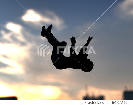 CG three-dimensional illustration Silhouette images of men and women falling from the sky 64822191