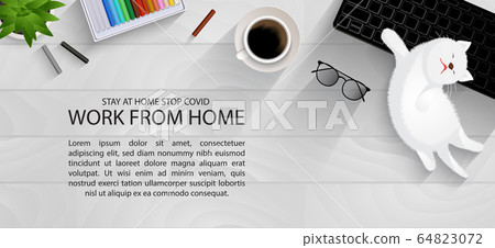 Workspace on plank table for social distancing, 64823072