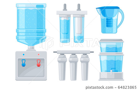 Portable Water Filters or Water Purifiers for Making Liquid Accessible for Drinking Vector Set Portable Water Filters or Water Purifiers for Making Liquid Accessible for Drinking Vector Set 64823865