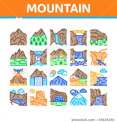 Mountain Landscape Collection Icons Set Vector 64824268