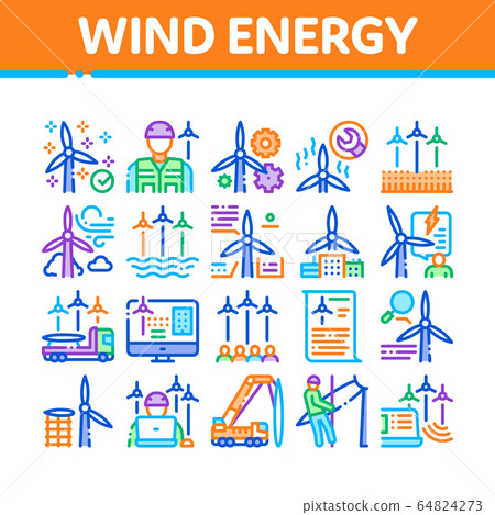 Wind Energy Technicians Collection Icons Set Vector 64824273