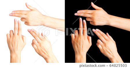 Female hands showing two fingers in the peace Female hands showing two fingers in the peace 64825503