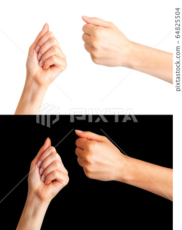 Set of woman clenched fist. Concept of unity, 64825504