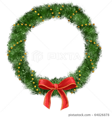 Download Traditional Christmas Pine Tree Wreath With Red Stock Illustration 64826878 Pixta Yellowimages Mockups