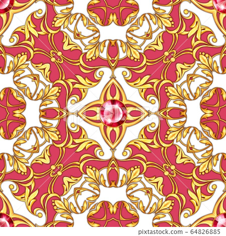 Seamless golden baroque pattern with gems - Stock Illustration ...