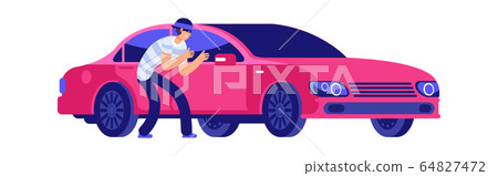 Car theft. Thief is getting close to car. Car insurance, insured event. Bad security automobile vector illustration 64827472
