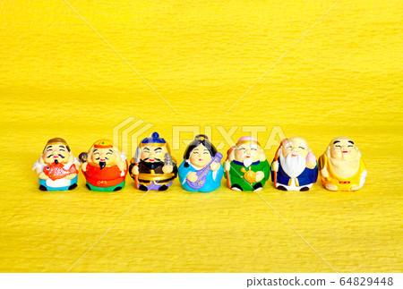 Seven Lucky Gods, Japanese paper background Seven Lucky Gods, Japanese paper background 64829448