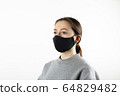 Portrait of young woman wearing black face mask isolated on gray background. Dust protection against virus. Coronavirus pandemic time. Female looking at camera 64829482