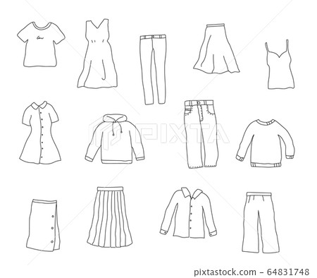 A set of hand-drawn illustrations of clothes / cute / line drawing / loose A set of hand-drawn illustrations of clothes / cute / line drawing / loose 64831748