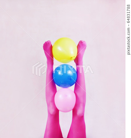 Pop art about legs wearing pink tights and holding Pop art about legs wearing pink tights and holding 64831788