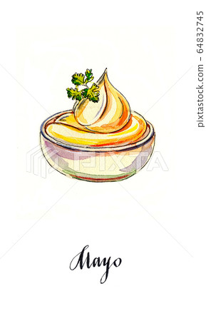 Small pot of mayonnaise with parsley Small pot of mayonnaise with parsley 64832745