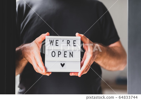 End of quarantine. Greeting message We're open 64833744