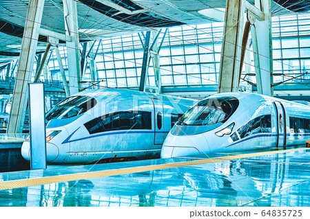 High speed train at the railways station. High speed train at the railways station. 64835725
