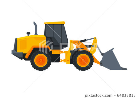 Bulldozer Construction Machinery, Heavy Special Transport, Service Vehicle, Side View Flat Vector Illustration 64835813