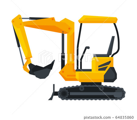 Excavator Construction Machinery, Heavy Special Transport, Side View Flat Vector Illustration 64835860