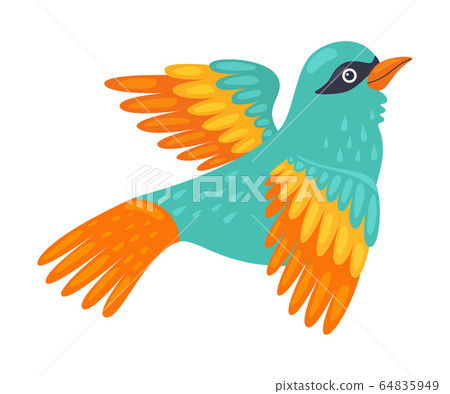 Tropical Bird, Beautiful Birdie with Bright Colorful Turquoise and Orange Plumage Vector Illustration 64835949