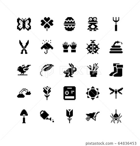Spring and gardening. Icon set. Pixel vector Spring and gardening. Icon set. Pixel vector 64836453