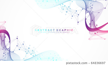Big Genomic Data Visualization. DNA helix, DNA strand, DNA Test. CRISPR CAS9 - Genetic engineering. Molecule or atom, neurons. Abstract structure for Science or medical background, banner. Wave flow. 64836697