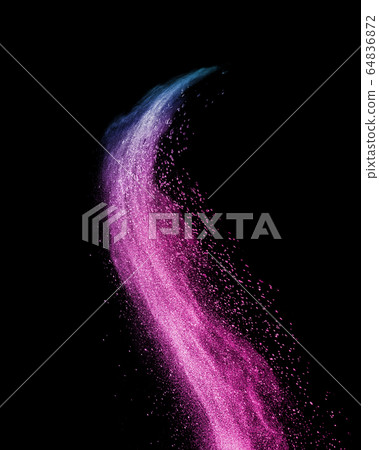 Colorful powder splash in purple colors on a black background. Colorful powder splash in purple colors on a black background. 64836872