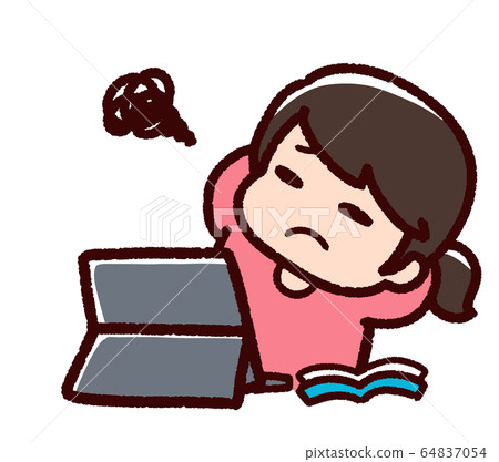 Girl learning with a tablet gets tired 64837054