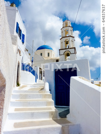 Traditional church in Santorini island, Cyclades, 64837637