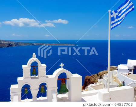Traditional church in Santorini island, Cyclades, 64837702