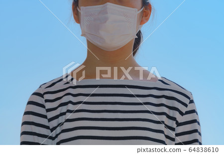 Corona bruise image mask up close-up female person Corona blue sky back Corona bruise image mask up close-up female person Corona blue sky back 64838610
