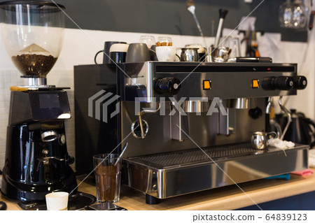 Coffee machine in coffee shop. Drinks and coffee house concept. 64839123
