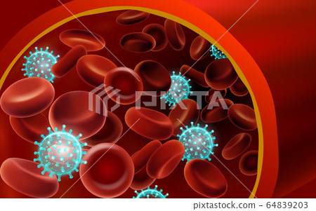 Microscope virus close up blood vessel 3d rendering. Laboratory analysis infection virus influenza flu pneumonia. Modern science technology medicine vector illustration 64839203