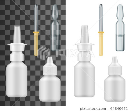 Realistic nasal spray bottle, dropper and ampoule 64840651