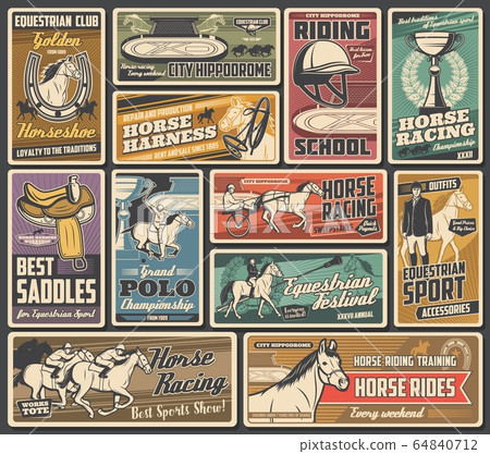 Jockey riding school, horse races retro posters Jockey riding school, horse races retro posters 64840712