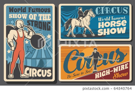 Strongman, horse ride and acrobats circus show Strongman, horse ride and acrobats circus show 64840764
