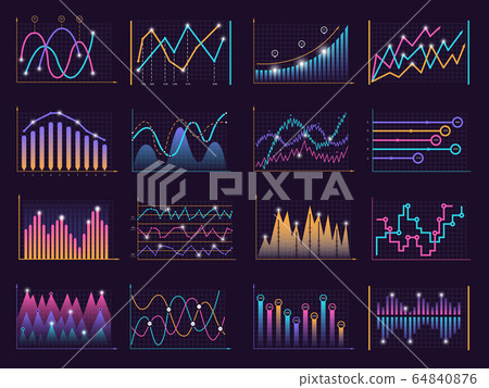 Line charts curves. Vector growth business graphic info vertical columns data model vector infographic elements 64840876